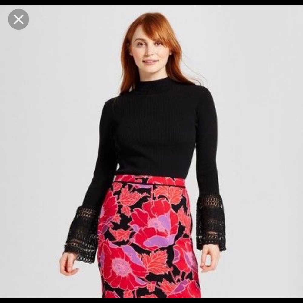 Who What Wear Lace Bell Sleeve Ribbed Top